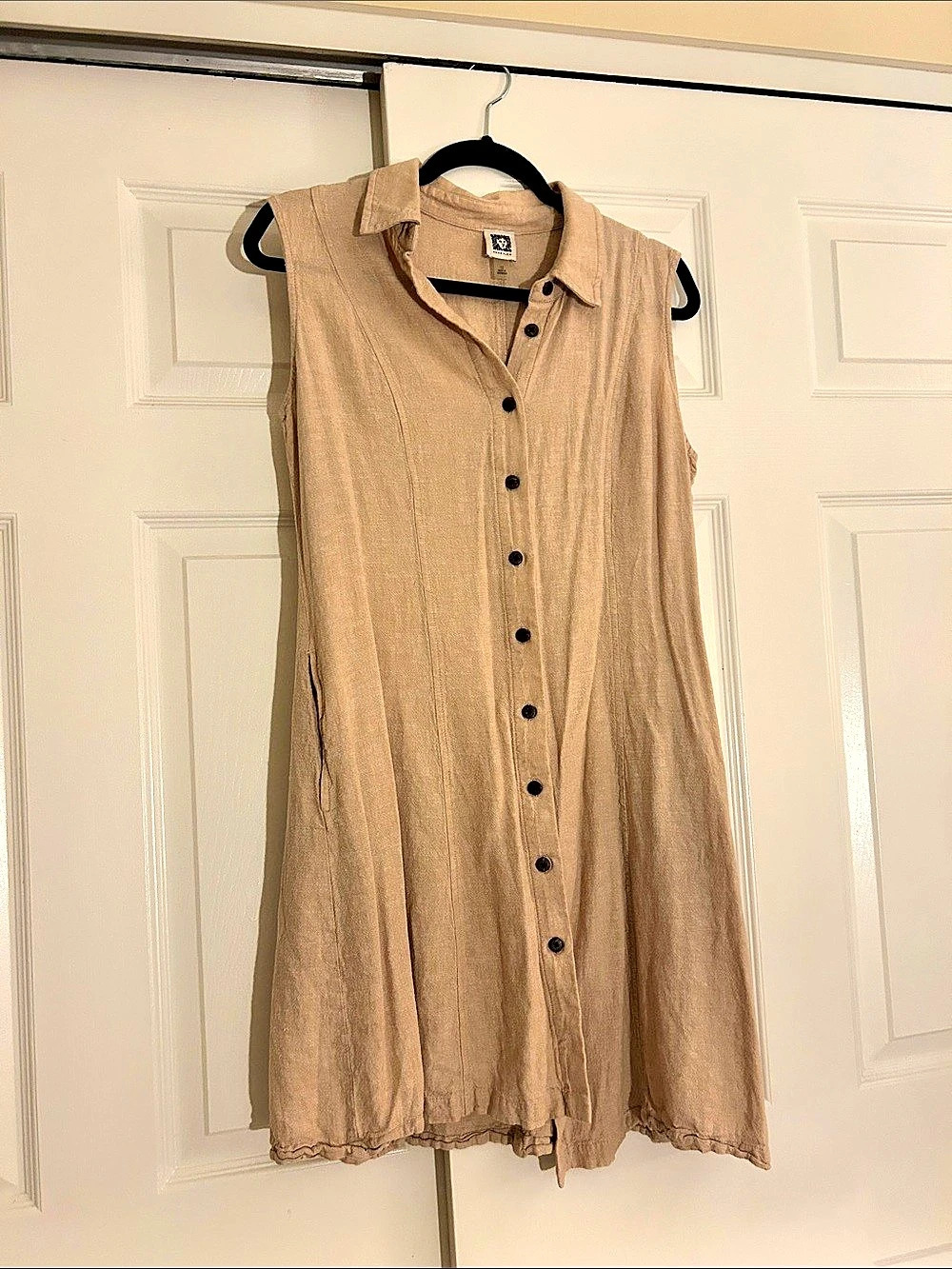 Anne Klein Linen Blend Sleeveless Button-Front Dress Brown Size 12